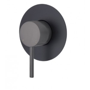 Kaya Wall Mixer, Gun Metal, Large Round Matte Black Plate